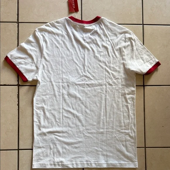 Guess White T‑Shirt with Red Logo and Trim - Picture 2 of 6